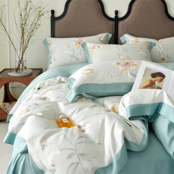 91家纺网 家纺一手货源 找家纺 2023新款印花天丝四件套 音雅 绿