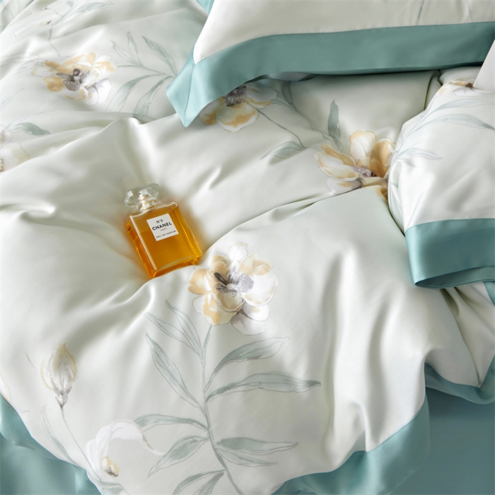 91家纺网 家纺一手货源 找家纺 2023新款印花天丝四件套 音雅 绿