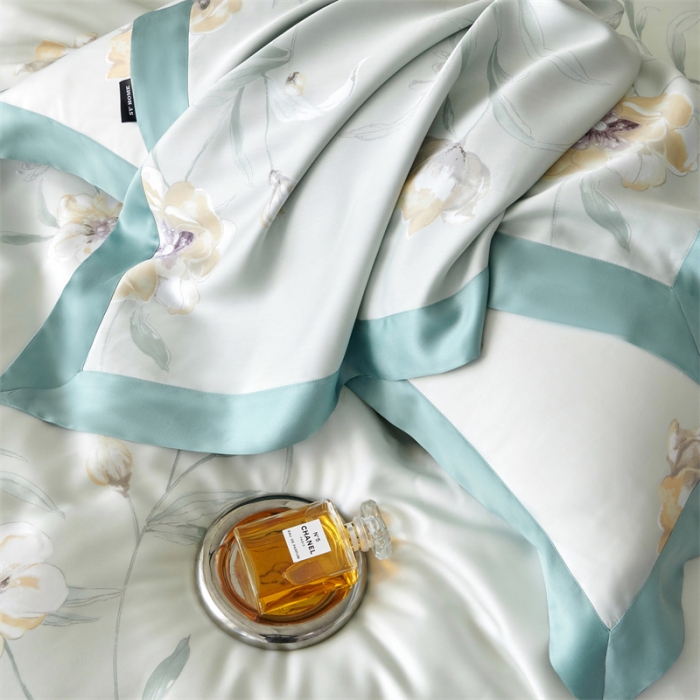 91家纺网 家纺一手货源 找家纺 2023新款印花天丝四件套 音雅 绿