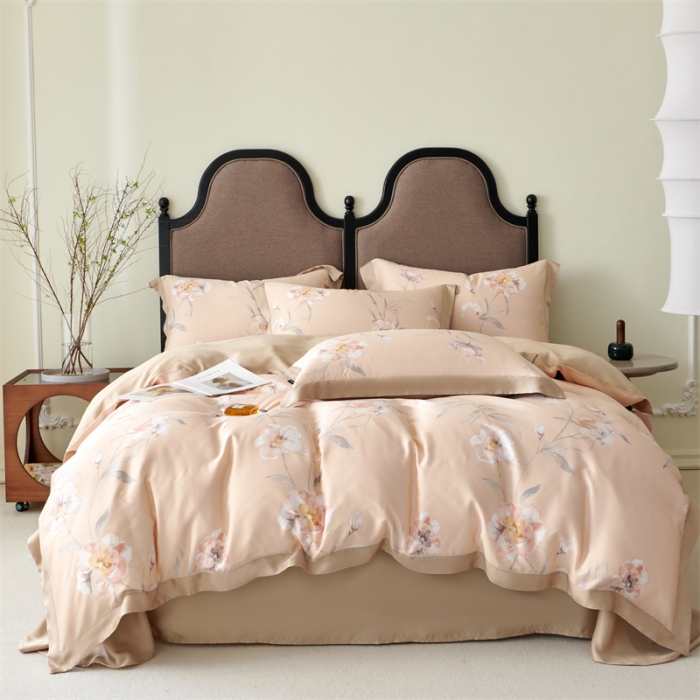 91家纺网 家纺一手货源 找家纺 2023新款印花天丝四件套 音雅 玉色