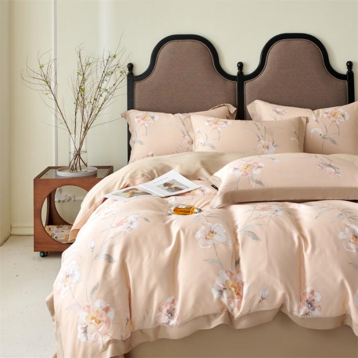 91家纺网 家纺一手货源 找家纺 2023新款印花天丝四件套 音雅 玉色