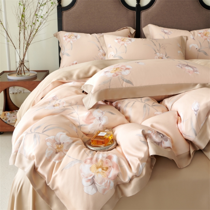 91家纺网 家纺一手货源 找家纺 2023新款印花天丝四件套 音雅 玉色