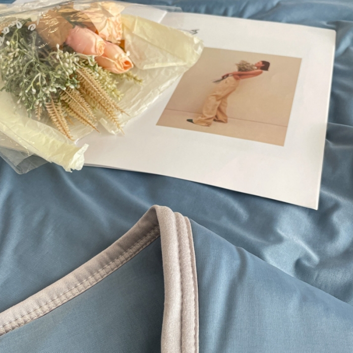 91家纺网 家纺一手货源 找家纺 欧邦  新款纯色凉感丝乳胶床笠款夏被四件套 藏蓝