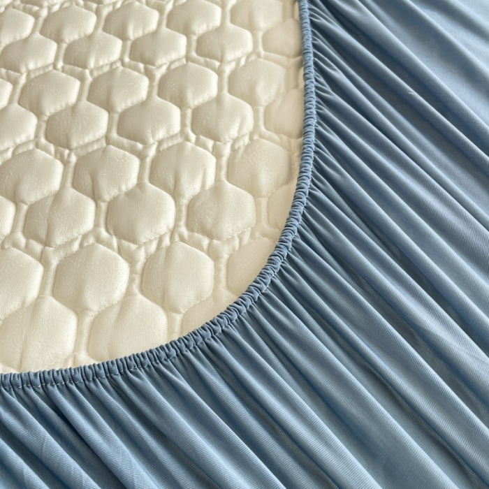 91家纺网 家纺一手货源 找家纺 欧邦  新款纯色凉感丝乳胶床笠款夏被四件套 藏蓝