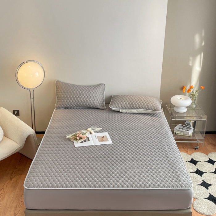 91家纺网 家纺一手货源 找家纺 欧邦  新款纯色凉感丝乳胶床笠款夏被四件套 高级灰