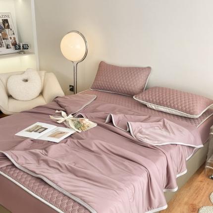 91家纺网 家纺一手货源 找家纺 欧邦  新款纯色凉感丝乳胶床笠款夏被四件套 酱紫