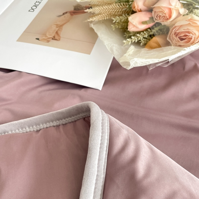 91家纺网 家纺一手货源 找家纺 欧邦  新款纯色凉感丝乳胶床笠款夏被四件套 酱紫