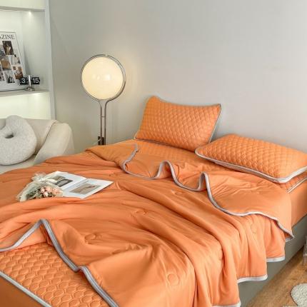 91家纺网 家纺一手货源 找家纺 欧邦  新款纯色凉感丝乳胶床笠款夏被四件套 南瓜色