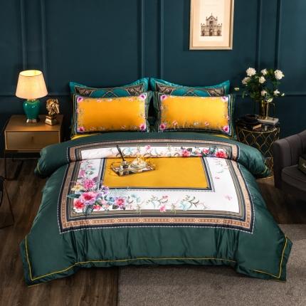 91家纺网 家纺一手货源 找家纺 梵克保罗 2024春夏新品天丝数码大版印花四件套 迈凯伦-绿