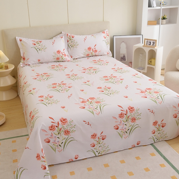 91家纺网 家纺一手货源 找家纺 启优 2023新款 全棉单床单 手捧花