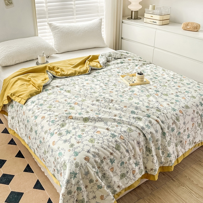 91家纺网 家纺一手货源 找家纺 亚龙 2023新款水洗真丝夏被四件套 花开幽梦