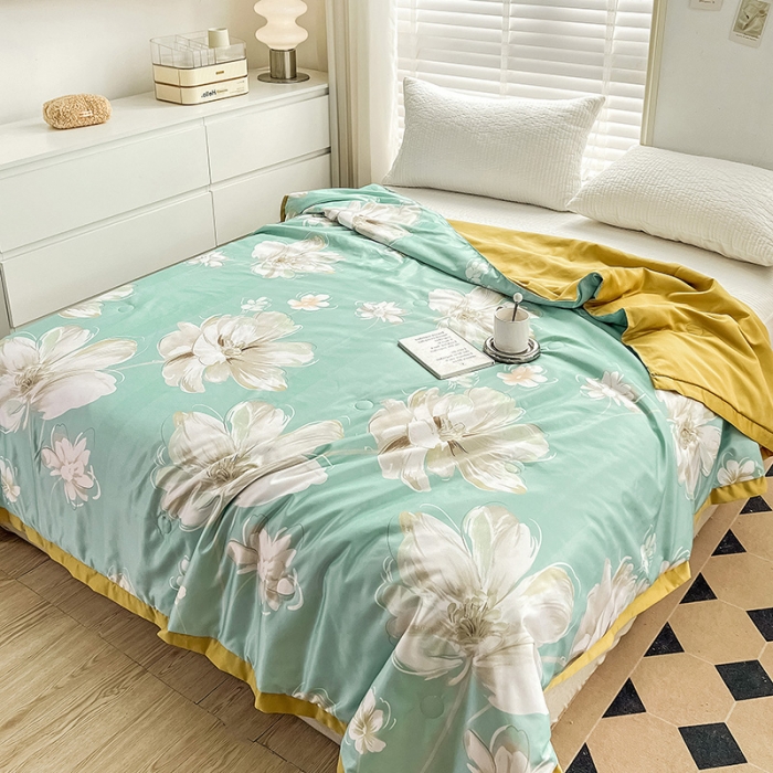 91家纺网 家纺一手货源 找家纺 亚龙 2023新款水洗真丝夏被四件套 花月