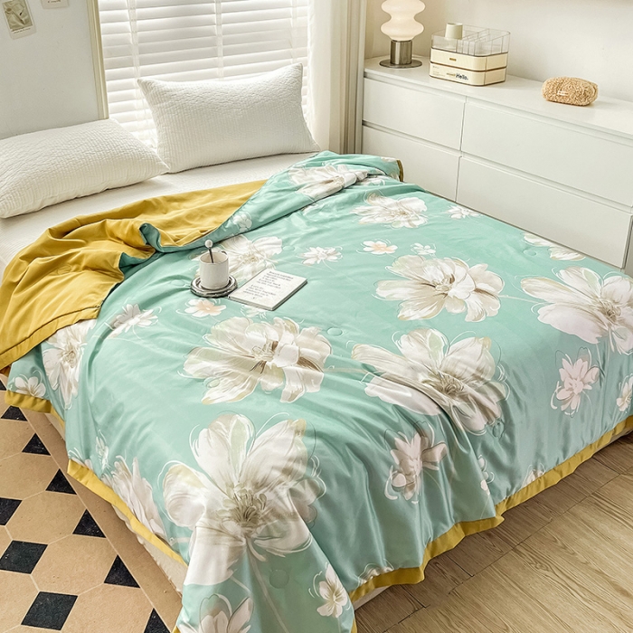 91家纺网 家纺一手货源 找家纺 亚龙 2023新款水洗真丝夏被四件套 花月