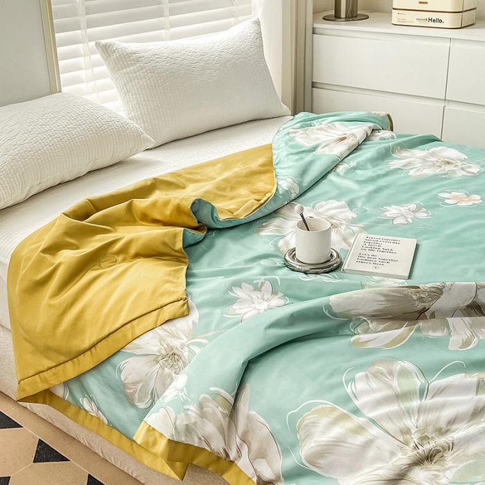 91家纺网 家纺一手货源 找家纺 亚龙 2023新款水洗真丝夏被四件套 花月