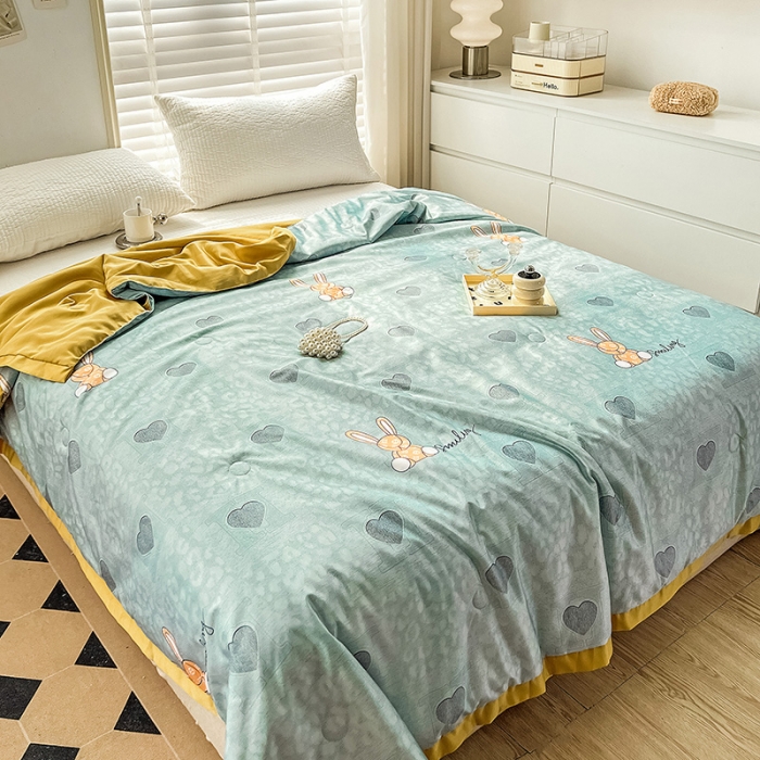 91家纺网 家纺一手货源 找家纺 亚龙 2023新款水洗真丝夏被四件套 心愿兔