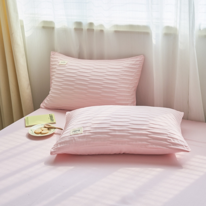 91家纺网 家纺一手货源 找家纺 畅销被业2024新款直播爆款泡泡纱夏被夏凉被空调被四件套 浅粉色