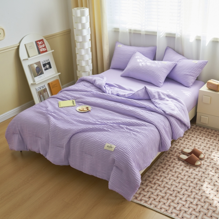 91家纺网 家纺一手货源 找家纺 畅销被业2024新款直播爆款泡泡纱夏被夏凉被空调被四件套 浅紫色