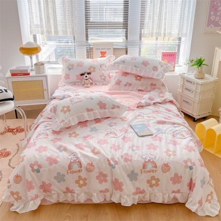 91家纺网 家纺一手货源 找家纺 （总）2025新款吾欢心糯小棉韩版花边夏被四件套