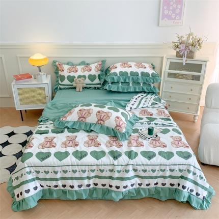 91家纺网 家纺一手货源 找家纺 2025新款吾欢心糯小棉韩版花边夏被四件套 芬迪熊