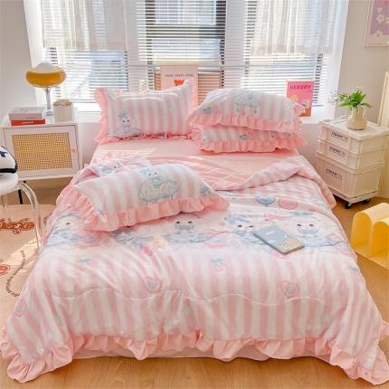 91家纺网 家纺一手货源 找家纺 （总）2025新款吾欢心糯小棉韩版花边夏被四件套