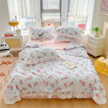 91家纺网 家纺一手货源 找家纺 （总）2025新款吾欢心糯小棉韩版花边夏被四件套