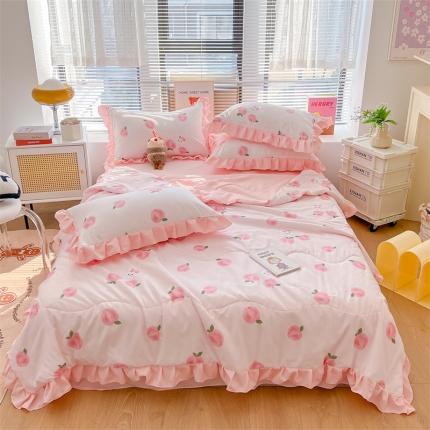 91家纺网 家纺一手货源 找家纺 2025新款吾欢心糯小棉韩版花边夏被四件套 桃桃乐