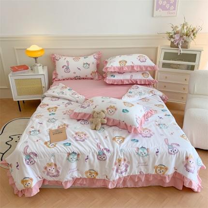 91家纺网 家纺一手货源 找家纺 2025新款吾欢心糯小棉韩版花边夏被四件套 童话世界