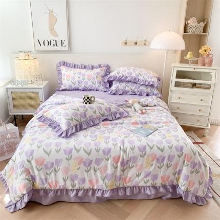 91家纺网 家纺一手货源 找家纺 （总）2025新款吾欢心糯小棉韩版花边夏被四件套