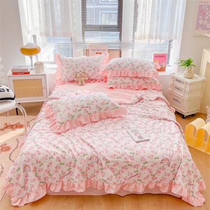 91家纺网 家纺一手货源 找家纺 （总）2025新款吾欢心糯小棉韩版花边夏被四件套