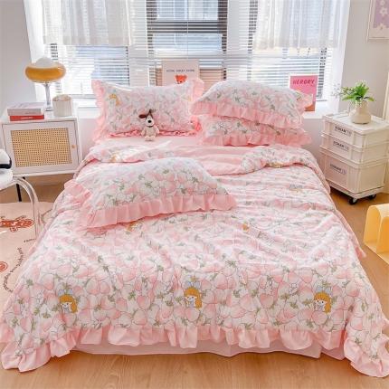 2025新款吾欢心糯小棉韩版花边夏被四件套 草莓萝莉