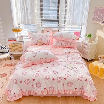 2025新款吾欢心糯小棉韩版花边夏被四件套 草莓兔