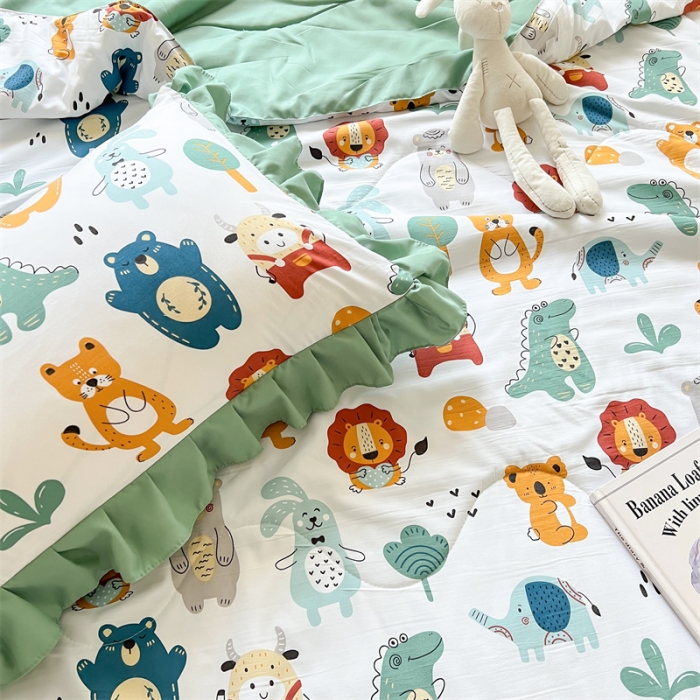 91家纺网 家纺一手货源 找家纺 2025新款吾欢心糯小棉韩版花边夏被四件套 动物世界