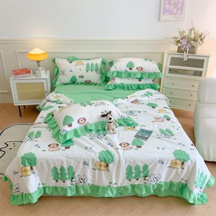 2025新款吾欢心糯小棉韩版花边夏被四件套 卡通乐园