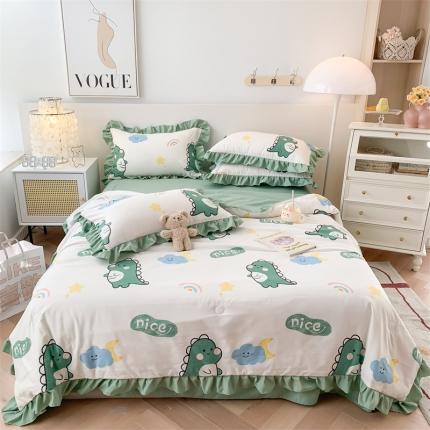 2025新款吾欢心糯小棉韩版花边夏被四件套 可爱恐龙