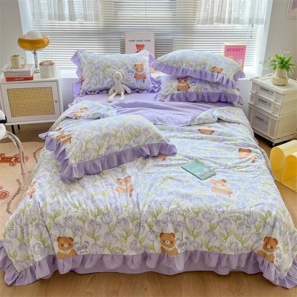 2025新款吾欢心糯小棉韩版花边夏被四件套 森林物语