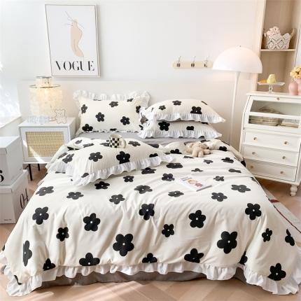 2025新款吾欢心糯小棉韩版花边夏被四件套 山茶花开