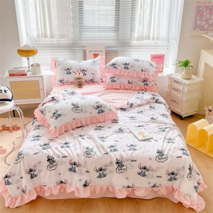 2025新款吾欢心糯小棉韩版花边夏被四件套 史迪仔