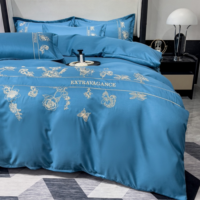 91家纺网 家纺一手货源 找家纺 靓生活 2023新款纯色轻奢水洗磨毛绣花四件套-爱情玫瑰 爱情玫瑰-宾利兰