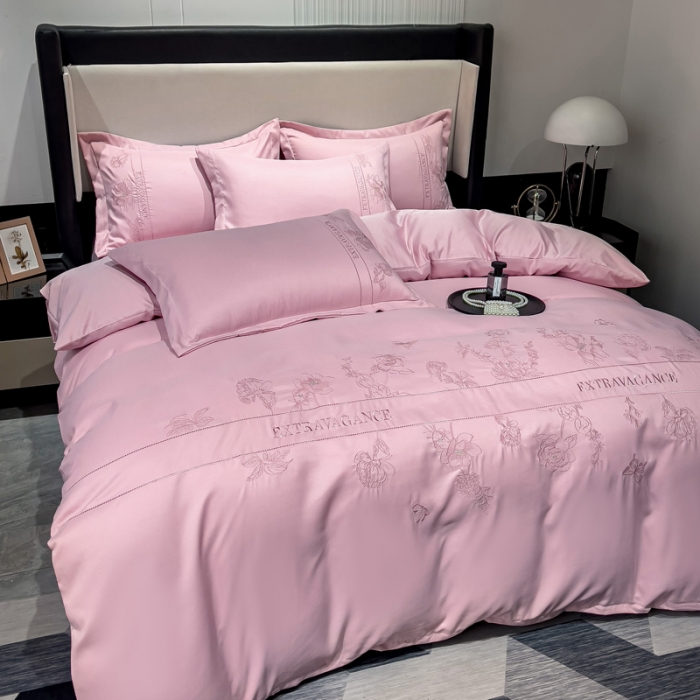 91家纺网 家纺一手货源 找家纺 靓生活 2023新款纯色轻奢水洗磨毛绣花四件套-爱情玫瑰 爱情玫瑰-粉色