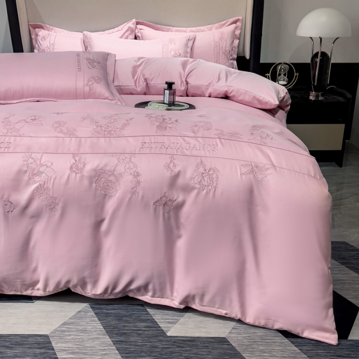 91家纺网 家纺一手货源 找家纺 靓生活 2023新款纯色轻奢水洗磨毛绣花四件套-爱情玫瑰 爱情玫瑰-粉色