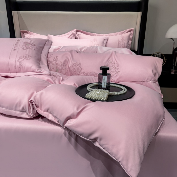 91家纺网 家纺一手货源 找家纺 靓生活 2023新款纯色轻奢水洗磨毛绣花四件套-爱情玫瑰 爱情玫瑰-粉色