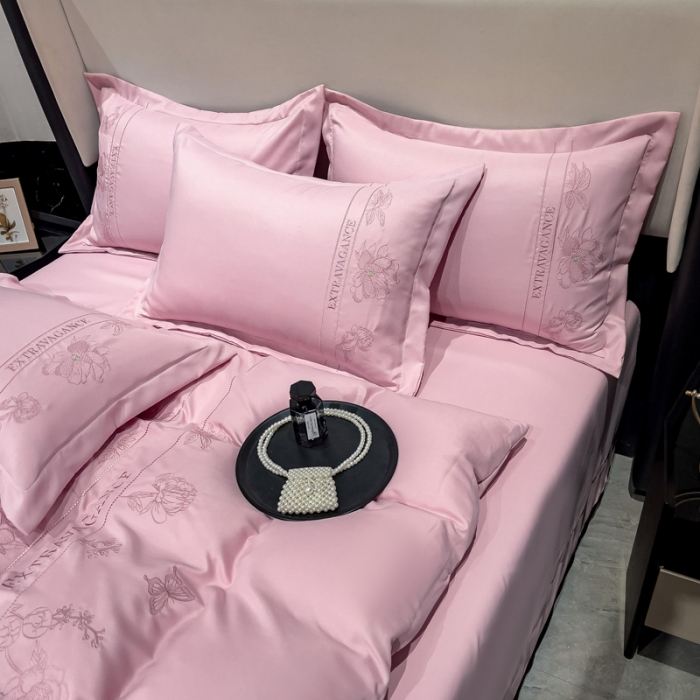 91家纺网 家纺一手货源 找家纺 靓生活 2023新款纯色轻奢水洗磨毛绣花四件套-爱情玫瑰 爱情玫瑰-粉色