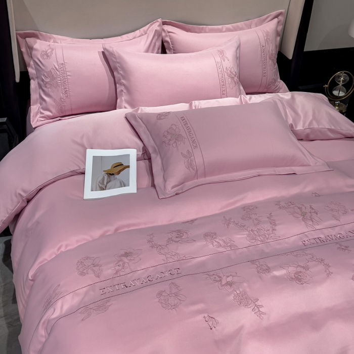 91家纺网 家纺一手货源 找家纺 靓生活 2023新款纯色轻奢水洗磨毛绣花四件套-爱情玫瑰 爱情玫瑰-粉色