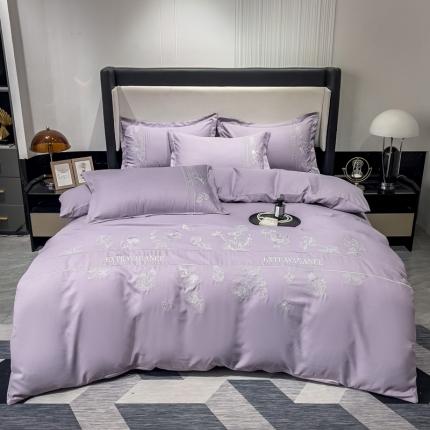靓生活 2023新款纯色轻奢水洗磨毛绣花四件套-爱情玫瑰 爱情玫瑰-浅紫