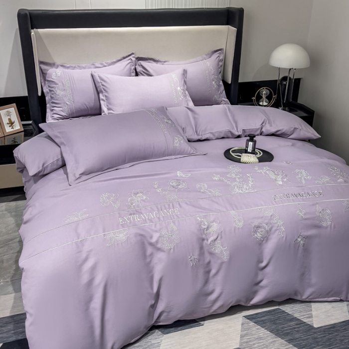 91家纺网 家纺一手货源 找家纺 靓生活 2023新款纯色轻奢水洗磨毛绣花四件套-爱情玫瑰 爱情玫瑰-浅紫