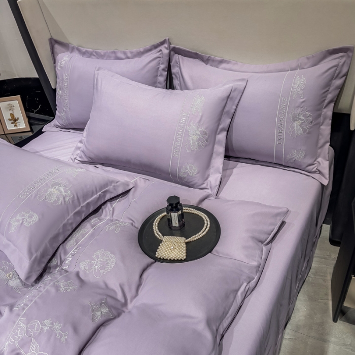 91家纺网 家纺一手货源 找家纺 靓生活 2023新款纯色轻奢水洗磨毛绣花四件套-爱情玫瑰 爱情玫瑰-浅紫