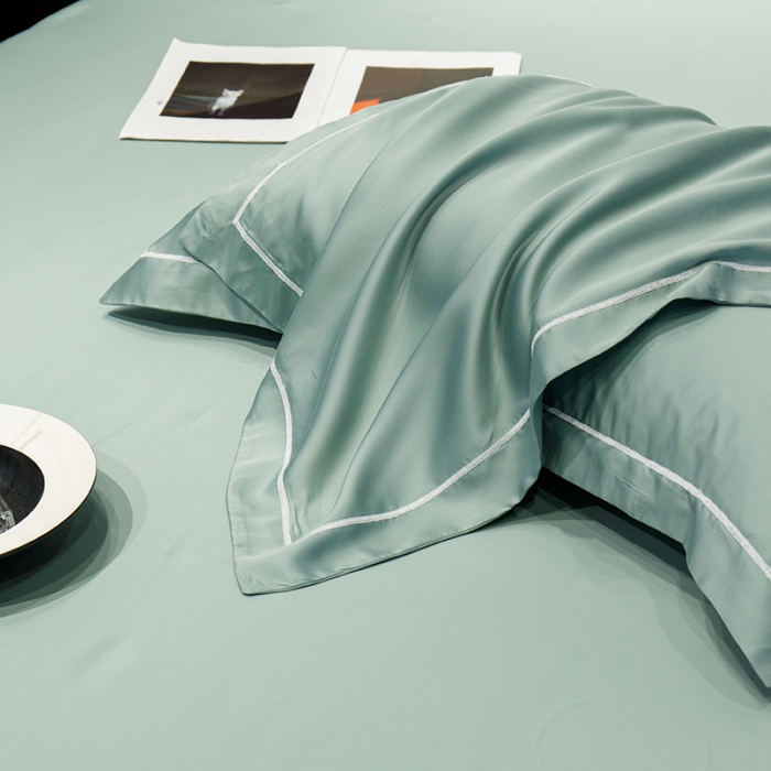 91家纺网 家纺一手货源 找家纺 新款100s兰晶精天丝床笠 海盐蓝