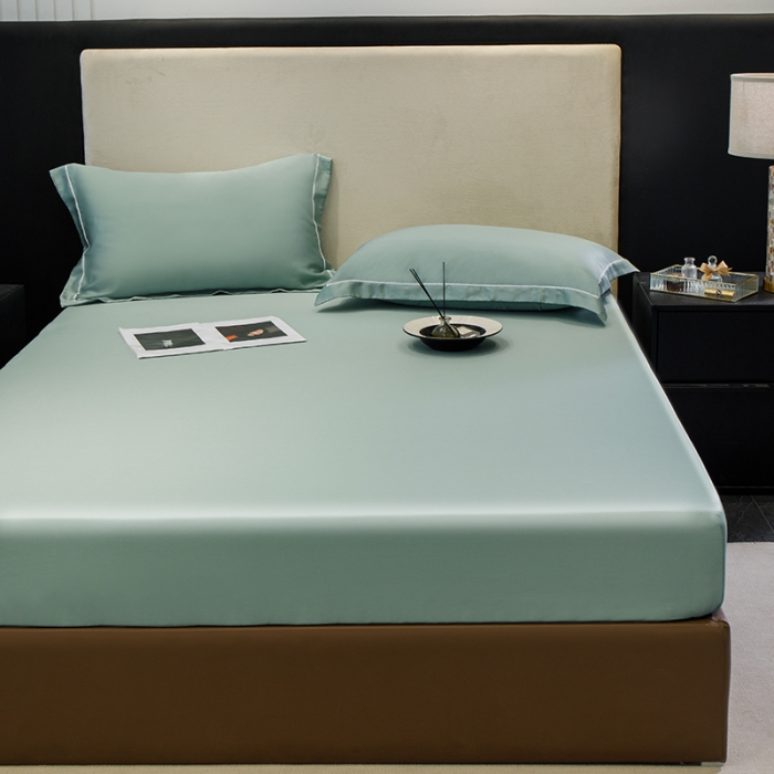 91家纺网 家纺一手货源 找家纺 新款100s兰晶精天丝床笠 海盐蓝