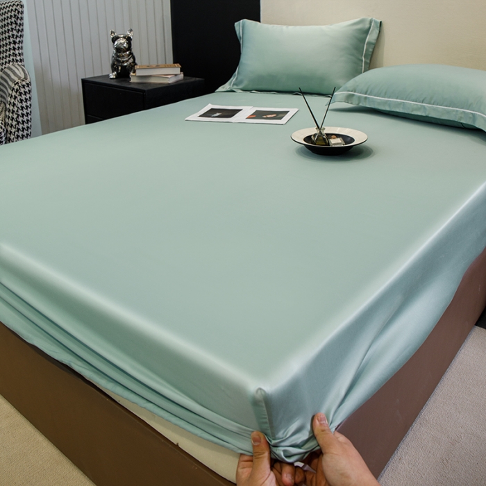 91家纺网 家纺一手货源 找家纺 新款100s兰晶精天丝床笠 海盐蓝