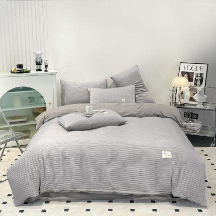 91家纺网 家纺一手货源 找家纺 红日子 2023新款韩版泡泡纱提花水洗棉纯色四件套 泡泡纱-奶油黄